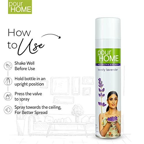 Image of POUR HOME Lovely Lavender Room Air Freshener Spray - 220ML Each (Pack of 2) Long-Lasting Fragrance - Reduces Odours - Suitable for Home & Office
