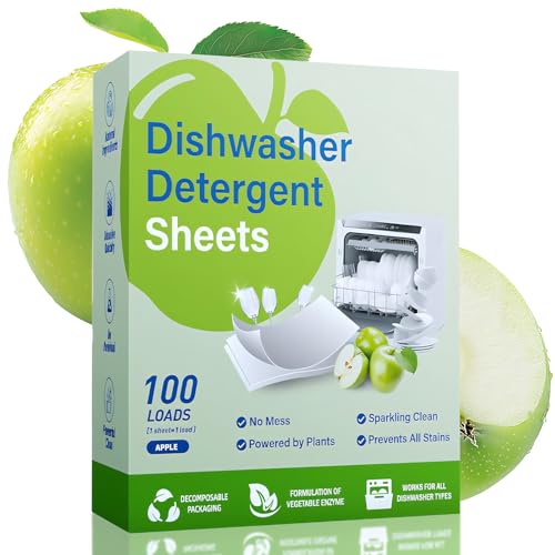 Allisway Pastillas Lavavajillas, Dishwasher Tablet, Lavavajillas Pastillas Potente Desincrustante y Quitamanchas, DisolucióN RáPida, Limpieza Profunda, Sabor Manzana Verde, 100 Tabletas