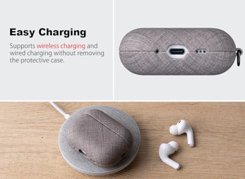 Image of Haobobro Handmade Case - for AirPods Pro 3 Case Cover with Key chain - Selected Skin-friendly Vegan Leather, Linen Cloth style, Drop Protective Hard Cover for AirPods Pro 3rd Generation Earbuds - Grey