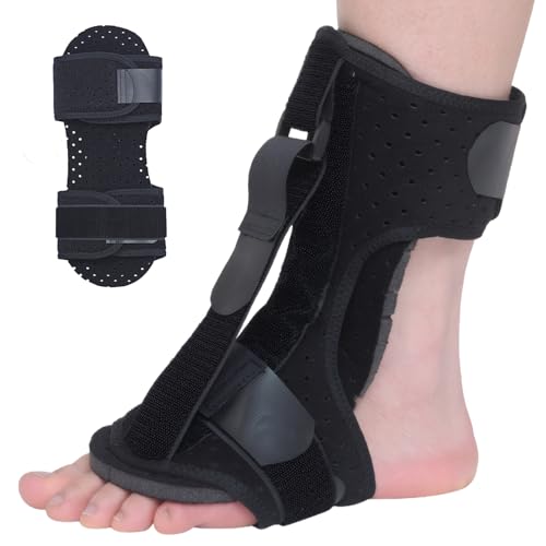 Pluvyze Tutore Fascite Plantare Piede Cadente Tutore Tendine D'Achille Design Regolabile Con Chiusure in Velcro e Fodera Traspirante Traforata (Nera)