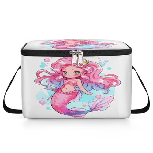 GzLeyigou Princess Mermaid Lunch Bags for Women Men 9 Cans, Hot & Cold Food Delivery Bag Insulated Grocery Bag Insulated Lunch Box Cute Mermaid Cooler Bag for Office Work Picnic Beach