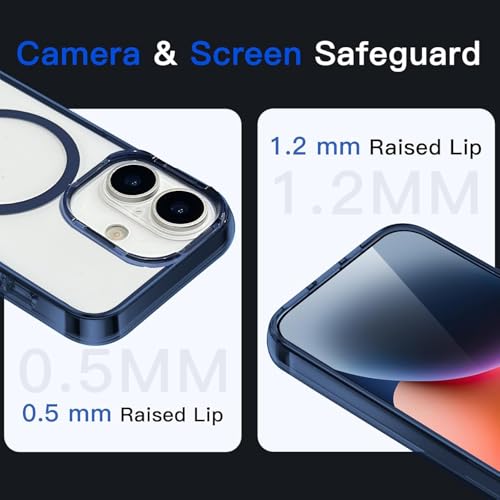 Image of VONZEE Compatible with iPhone 16 Case (6.1 Inch), MagSafe Compatible Translucent Clear Back Cover, PC + TPU Shockproof Protective Case, Non-Yellowing, Scratch Resistant, Blue