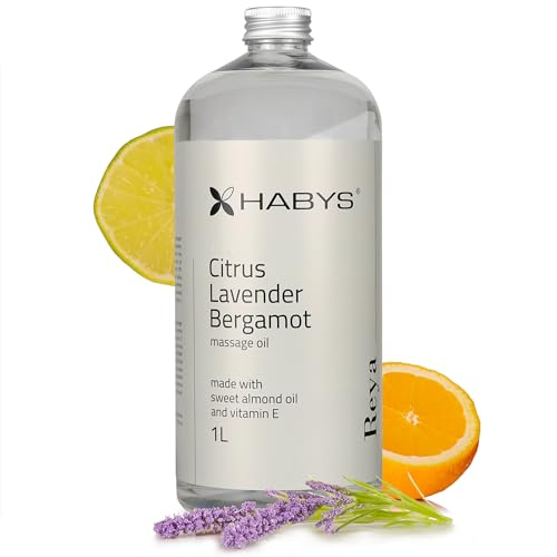HABYS REYA | Citrus, Lavender, Bergamot Massageöl Öl | Duft von Zitrusfrüchten und Lavendel | für Massage | Mit Mandelöl und Vitamin E | 1L HABYS REYA | Citrus, Lavender, Bergamot Massageöl Öl | Duft von Zitrusfrüchten und Lavendel | für Massage | Mit Mandelöl und Vitamin E | 1L