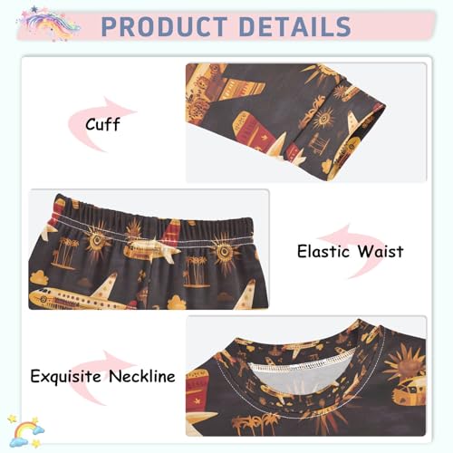 senya African Totem Airplane Pajamas Set Long Sleeve Soft Cotton Sleepwear 2 Piece4