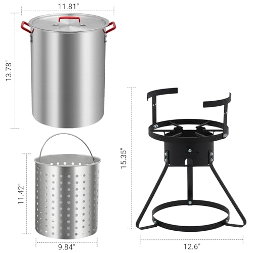 GarveeHome 30 Qt Turkey Fryer, Aluminum Seafood Boiler Steamer, Outdoor Deep Fryer with 0-5 PSI Regulator, Fish Fryer Pot with Propane Stove Burner Stand and Thermometer Kit for Frying Turkey