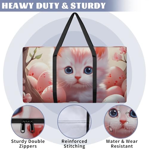 Artistic Cat Extra Large Moving Bags Heavy Duty Storage Bags Cute Cat Cloth Wrap Around Handles Double Zipper Reusable Convenient Foldable Storage Tote for Travel Camping Space Save3