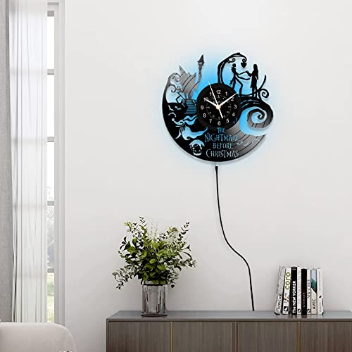 Jack Decor Night Light Wall Clocks, 12 Inch Led 7-Color Night Lamp Vinyl Record Clock, Cartoon Movie Theme Wall Decor Art, Vintage Aesthetics Room Decor Clock For Living Room #TOP3