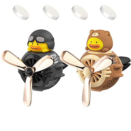 Image of 2 Pieces Car Air Fresheners, Cute Bear Pilot Car Diffuser, Propeller Air Outlet Vent Fresheners, Automotive Interiors Vent Decoration (Black+Brown)