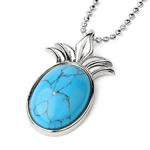 Colgante Piedra Natural,Collar Con Colgante De Piedra Para Mujer, Colgante De Turquesa Azul Natural, Grabado Hueco Hecho A Mano, Collar De Piña, Joyería Exquisita, Regalo Para Dama, Novia, Mamá