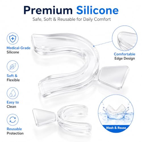 Image of 4Pcs Medical-Grade Silicone Night Guard for Teeth Grinding and Bruxism, Transparent Dental Guard for Sleep, Sports and Custom Fit Protection, Reusable Mouth Guard