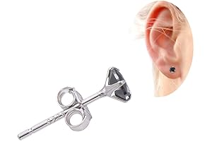 4MM Cubic Zirconia Sterling Silver Stud Earrings for Men, Obsidian Black