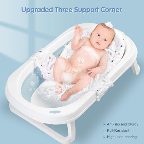 Image of Colorlife Baby Bath Seat Support Net Infant Bathing Seat Support Mat, Adjustable Comfortable Non-Slip Three-Pointed Baby Shower Net Bathtub Sit Up Mesh for Newborn 0-12 Months-White(No Bathtub)