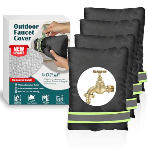 Outdoor Faucet Covers for Winter Freeze Protection, 4 Pack 7" W x 9" H Thicken Faucet Covers for Winter Insulated, Spigot Covers Hose Bib Cover for Winter with Aluminized Thermal Insulation Fabric