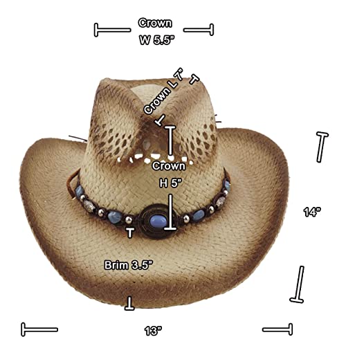 Image of SILVERFEVER Straw Cowboy Hat Cowgirl Hats Men Women Sun Hat Sombreros Vagueros Classic Western Accents Sombreros