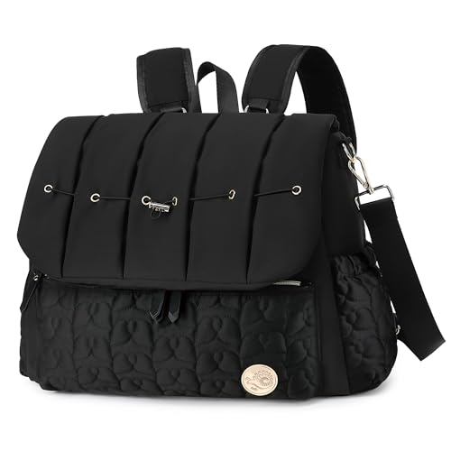 Image of ROSEGIN Convertible Lightweight Diaper Bag Backpack for Baby Boys Girls, Large Stylish Travel Messenger Baby Bag for Mom, Includes Changing Pad and Shoulder Straps, Black