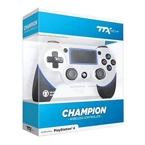 TTX Tech Champion Wireless Controller White â€“ Easy Pairing PS4 Gaming Remote with 4-Face Button Layout, Analog Sticks, Headset Support, 3.25 ft. Cable | Gaming Consoles