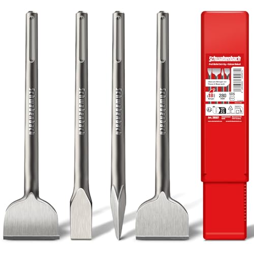 SCHWABENBACH® SDS MAX Meißel Set 4tlg. 280mm – 2 x Flachmeißel 25mm & 50mm + Spitzmeißel 25mm...