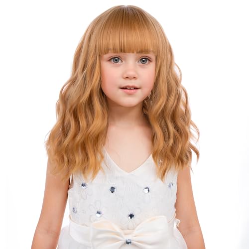 Image of PATTNIUM Strawberry Blonde Wig with Bangs for Girls Short Wavy Curly Wig Blonde Brown Bob Wigs Heat Resistant Synthetic Wig for Women Cosplay Costume Party