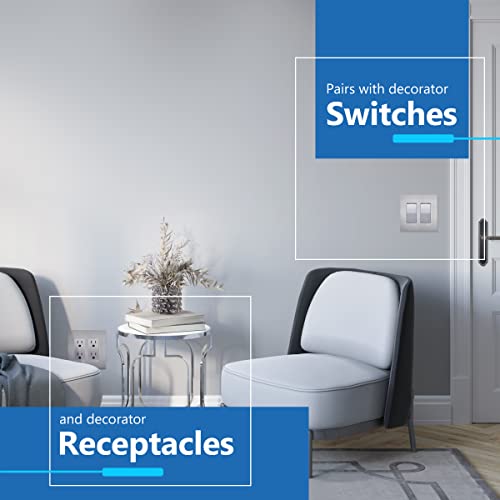 Image of LIDER Decorator Switch Cover, Screwless Wall Plate, Mid-Size 2-Gang 4.88 inch x 4.92 inch, LSWP-32M-BSV, UL Listed, Thermoplastic, Brushed Silver, 1-Pack
