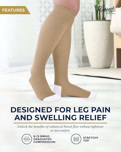 Image of Pembrook Bamboo Viscose Light Compression Socks - 3 Pairs | 8-15 mmhg Compression Socks | Knee High Comfort Support Socks