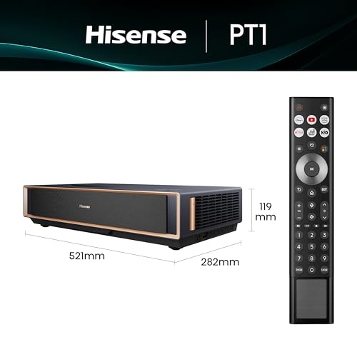 Image of Hisense PT1 Ultra Short Throw Triple Laser Projector, 4K UHD, Google TV, 80'' - 150'', 2500 Lumens, 3000:1 Contrast, IMAX Enhanced, Dolby Vision & Atmos, 3D, 240 High Refresh Rate