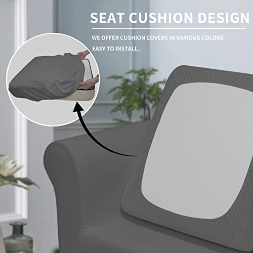 Easy-Going 2 Pieces Microfiber Stretch Chair Slipcover – Spandex Soft Fitted Sofa Couch Cover Washable Furniture Protector With Elastic Bottom Kids Pet Grey #TOP2