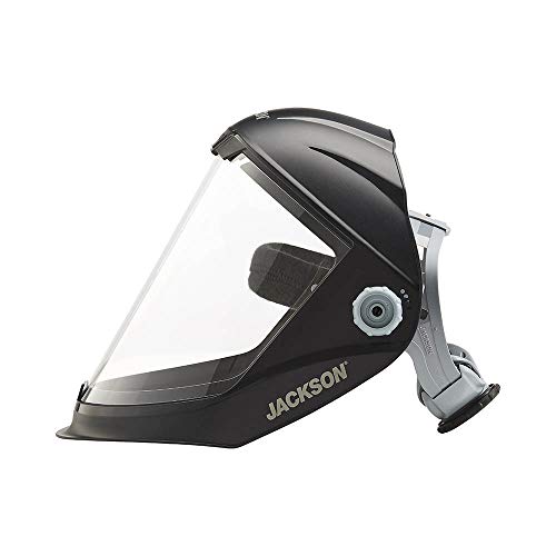 Jackson Safety Lightweight MAXVIEW Premium Face Shield with Ratcheting Headgear, Clear Tint, Uncoated, Black, 14200 (Remove Protective Film Before Use)