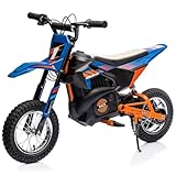 24V Electric Off-Road Motorcycle,250W Motor 13.6MPH Fast Speed Motocross,Leather Seat Dirt Bike,Twist Grip Throttle,Metal Suspension,Air-Filled Tires,for Kids Teens (Blue)