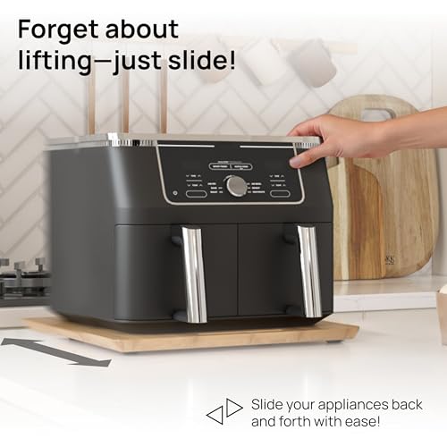 Ibyx Bamboo Sliding Appliance Tray for Worktops – Roll-Out tray for coffee machines, air fryers & toaster ovens – quiet wheels, anti-slip