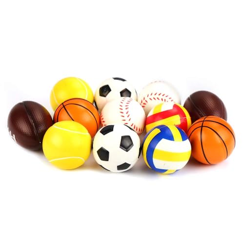 SULOLI 12 Pezzi Pallina Antistress,Sport Palline Antistress,Palla di Decompressione in Schiuma,Regalo di Compleanno