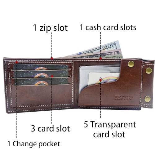Men's Wallets Slim RFID Blocking Leather Mens Bifold Wallet with ID Window and Gift Box (Brown)2