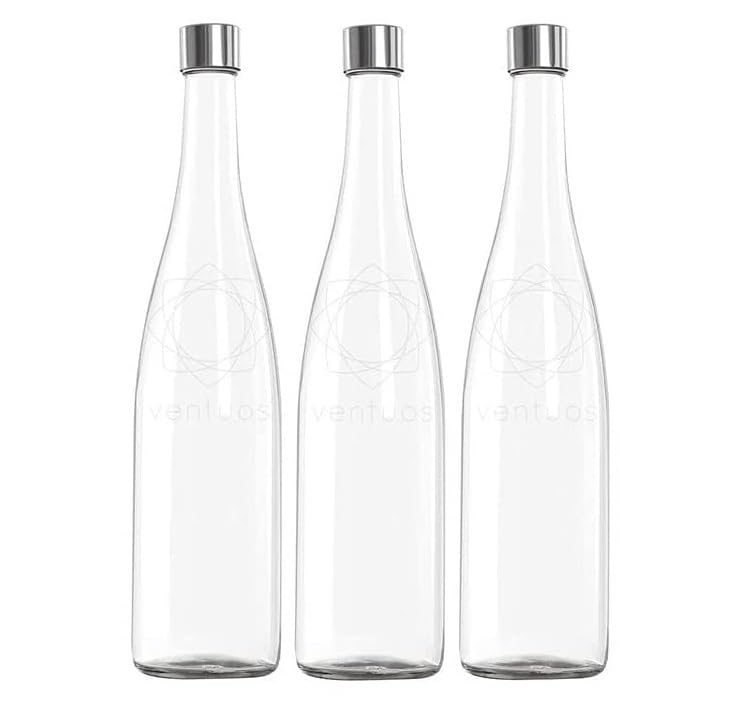 Image of Glass Water Bottle 750ML Plain Narrow Mouth for Beverages, Oil, Vinegar, Beer, Water, Soda, Airtight Lid & Leak Proof Cap - Clear Pack of (3)
