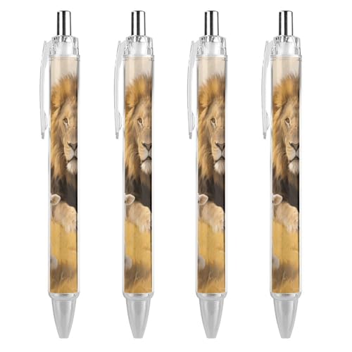 SERYMJ - SERYMJ Lion Sheep Ball Point Pen Retractable Black Ink Ballpoint Pens with Super Soft Grip Medium Point Office Pens 4 PCS