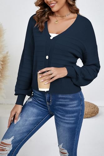 Image of Navy Blue Cardigan for Women Oversized Cardigans for Women Knitted Cardigan Button Down Cardigan Navy Blue Sweater Women XL