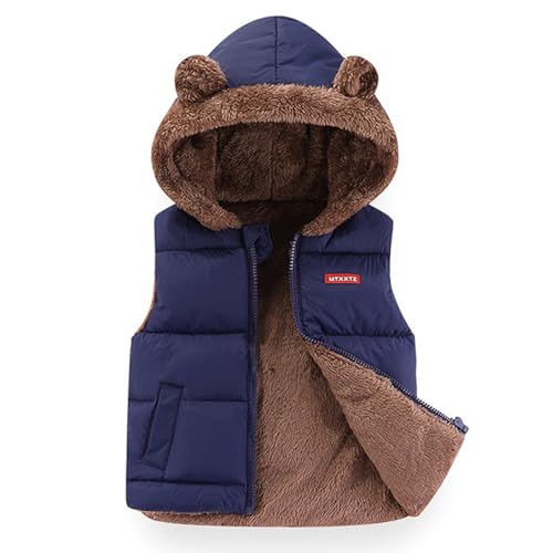 JiAmy Bébé Garçon Fille Gilet, Chaud Rembourré Hiver Bambin Polaire Gilet, Ours Oreilles Enfants Gilet, Sans Manches Veste épaisse Cêtements D'extérieur Marine...