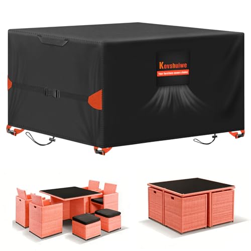 Kovshuiwe 150x90x75cm Copertura per mobili da giardino, impermeabile, copertura per tavolo da patio in tessuto Oxford 420D, copertura per mobili in rattan, antivento, anti-UV, per patio, esterni