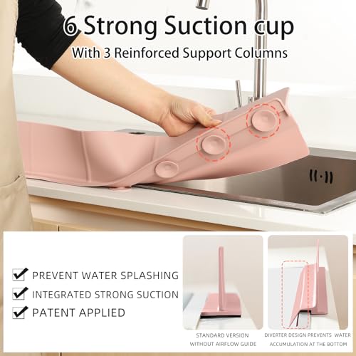 18" Upgraded Silicone Sink Splash Guard Released in 2026,Self-Draining Water Splash Guard for Kitchen Sink,Bathroom and Kitchen Island,with 3.5" High Splash Guard & 6 Strong Suction Cup (Pink) — view 6