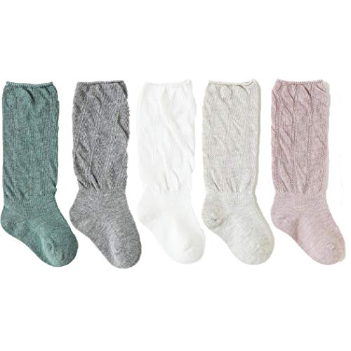 Colorful Childhood Baby Girls Knee High Socks Toddlers Tube Ruffled Bow Stockings Infant Newborn Cotton Princess Frilly Socks (Assorted 5-Colors, 0-12 Months)