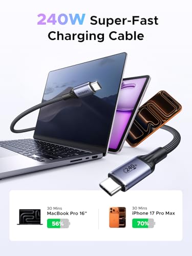 Image of UGREEN USB-IF Certified USB-C to USB-C Cable 1M 240W, PD3.1 Fast Charging Cable for MacBook Pro /Air, OmniBook, ThinkPad, Legion, iPad, iPhone 17 /16 /15, Galaxy S25 /S24, Black