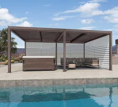 PURPLE LEAF Outdoor 12' × 20' Louvered Pergola with Roller Blinds and Patio Adjustable Aluminum Canopy Retractable Metal Roof for Deck Outside Backyard Hardtop Gazebo Sun Shade