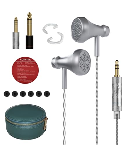 AOSHIDA E60 Wired Earbuds, Wired Earphones Lightweight Aluminum In-Ear Earphones IEM, Flat Head Earbud Noise Isolation Corded for 3.5mm 4.4mm 6.35mm Jack, Headphone Case, No Mic