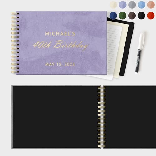 Image of Personalized Polaroid Guest Book to Sign In Custom Scrapbook Album for Pictures 5x7 4x6 Photo Birthday Wedding Anniversary (Lavender, Large - 11.7x8.3 inch)