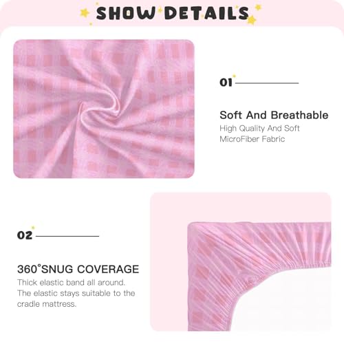 Image of Crib Sheet Breathable Soft Crib Mattress Sheet for Baby Toddler Boys Girls Fitted Crib Sheet Fit Standard Crib Mattress 52 x 28 Inch Checkered Pink