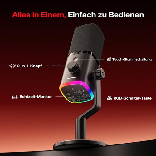 MAONO PD100W Kabelloses Gaming Mikrofon, 2.4GHz Wireless & USB Dynamisches PC Mikrofon mit ENC Rauschunterdrückung & Software für Streaming, Recording, Podcast für Computer, PS4/5, Smartphone, Schwarz