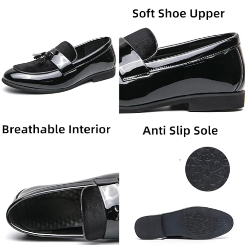FOTN Mens Patent Leather Slip On Tassels Penny Loafers Luxury Two Tone Suede Dress Smoking Shoes for Business Party Wedding3