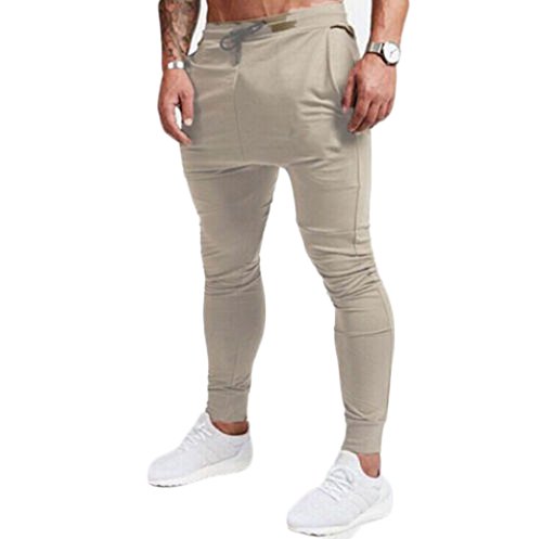 USGreatgorgeous Men's Fitted Shorts Bodybuilding Workout Gym Running Jogger Pants (M, Khaki)
