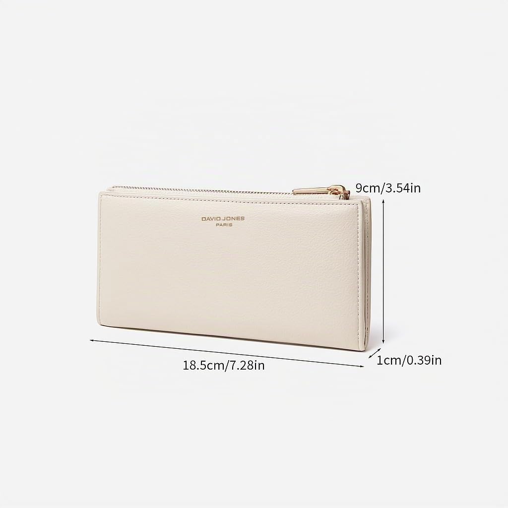 David Jones - Portefeuille Compagnon Femme Simili Cuir - Porte-Cartes Long Porte-Monnaie Cuir synthétique PU - Poche à Billets et Pièces - Beige