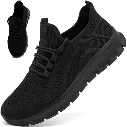 Image of YOSFDC Womens Tennis Shoes Mens Running Gym Sneakers Non Slip Casual Breathable Sport Athletic Walking Shoe Black Size 6