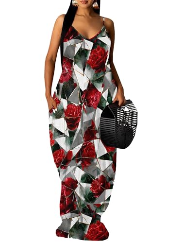 Image of Women Spaghetti Strap Maxi Dress with Pockets | Soft fabric relaxed fit sleeveless v neck with pockets for party and daily wear