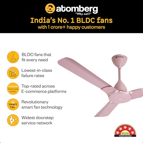 Image of atomberg Erica Nuvo 1200mm BLDC Ceiling Fan with Remote | Award Winning Designer Fan | BEE 5 star | High Air Delivery | Low noise operation | Elegant Trims | 3 Year Warranty | Lotus Pink
